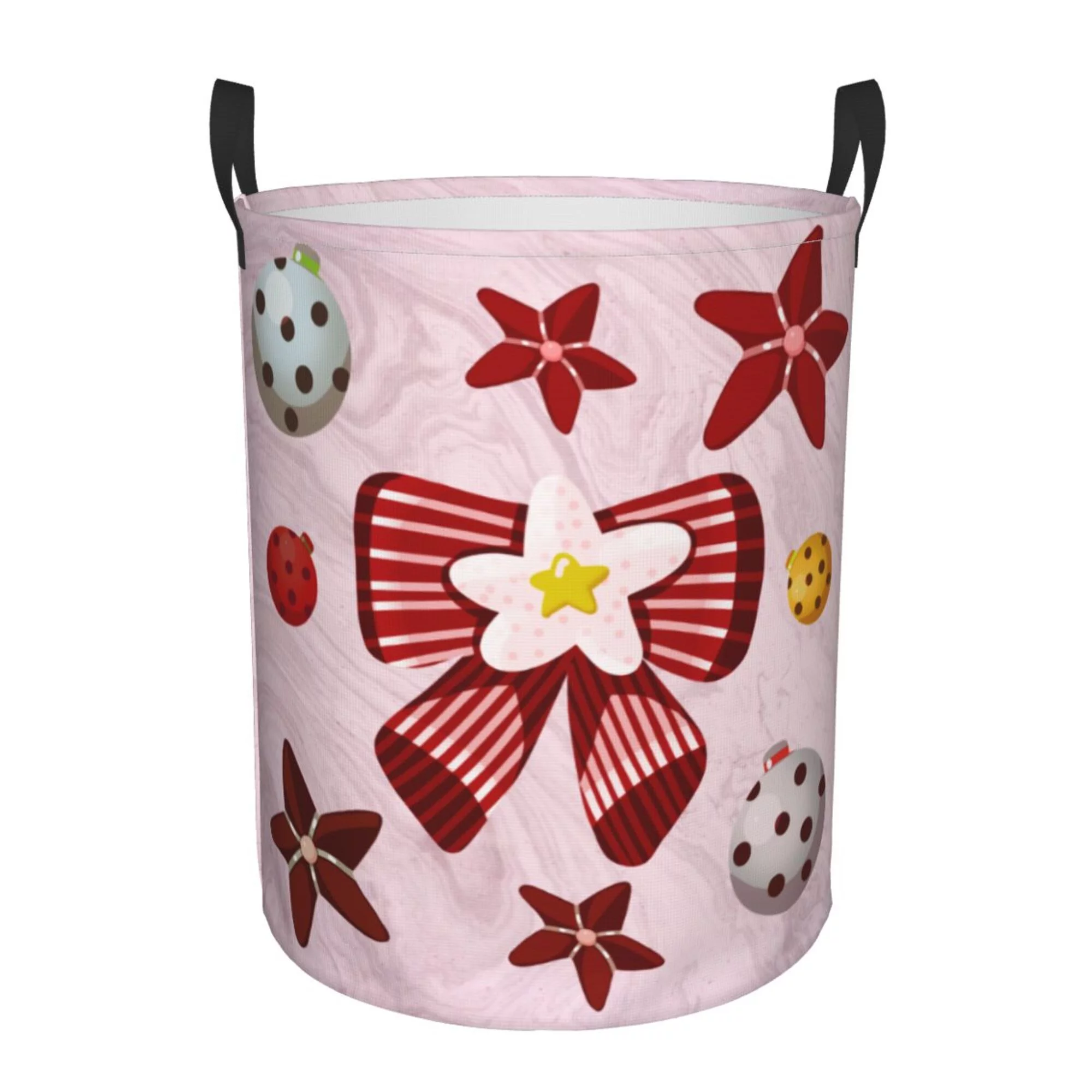 Red Star Bow Christmas Decoration Laundry Basket Organizer Collapsible -Dirty Clothes Hamper for Bathroom Kids Girls Boys Laundry Hamper Christmas Elements