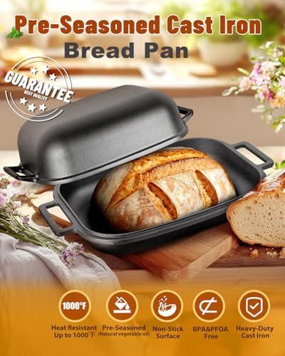 Cloche Loaf Dutch Oven, Pre-Seasoned, 9.5QT, 13 LBS Heavy Duty, Non-Stick, Large Bread Loaf Pan, Oval Cast Iron Bread Pan With Lid, Cloche Homemade Loaf Pan, Sourdough Artisan Bread Baking Pan