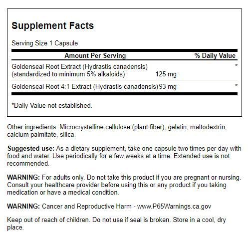 Swanson Goldenseal Root - Herbal Supplement Promoting Immune Support and Overall Wellness - Features Goldenseal Root Extract Standardized to Minimum 5% Total Alkaloids - (120 Capsules, 125mg Each)