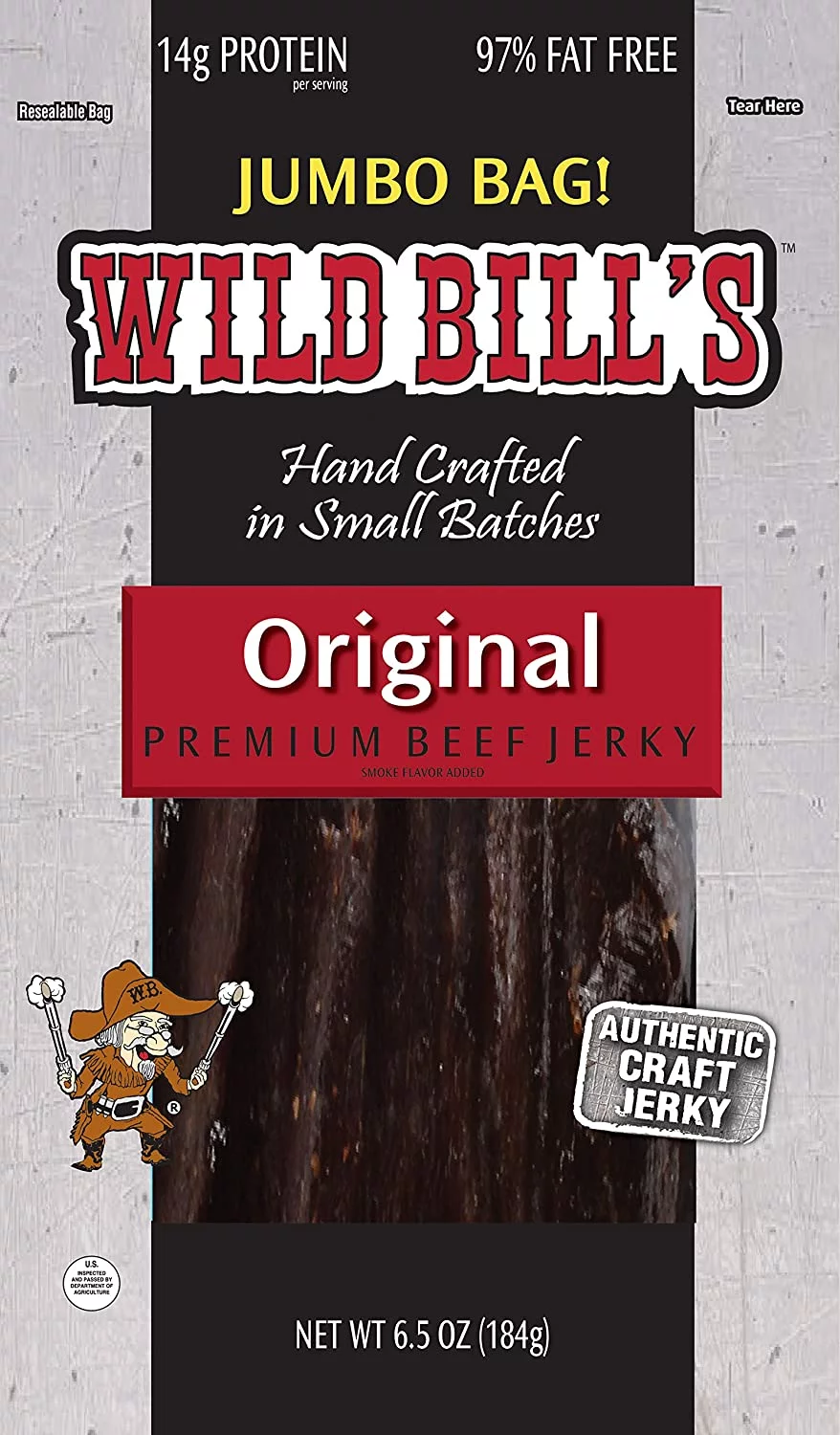 Wild Bill's Jumbo Bag Beef Jerky, Hickory Smoked, 6.5-Ounce 2 Pack Bulk