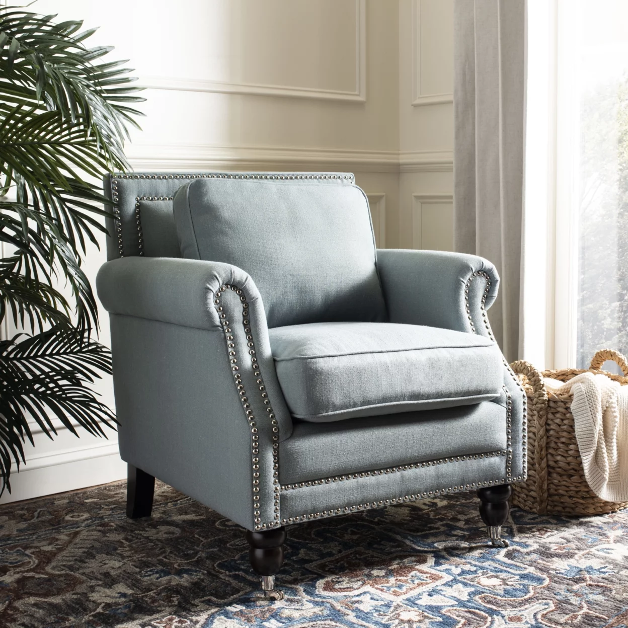 SAFAVIEH Karsen Club Chair With Silver Nail Head Sky Blue