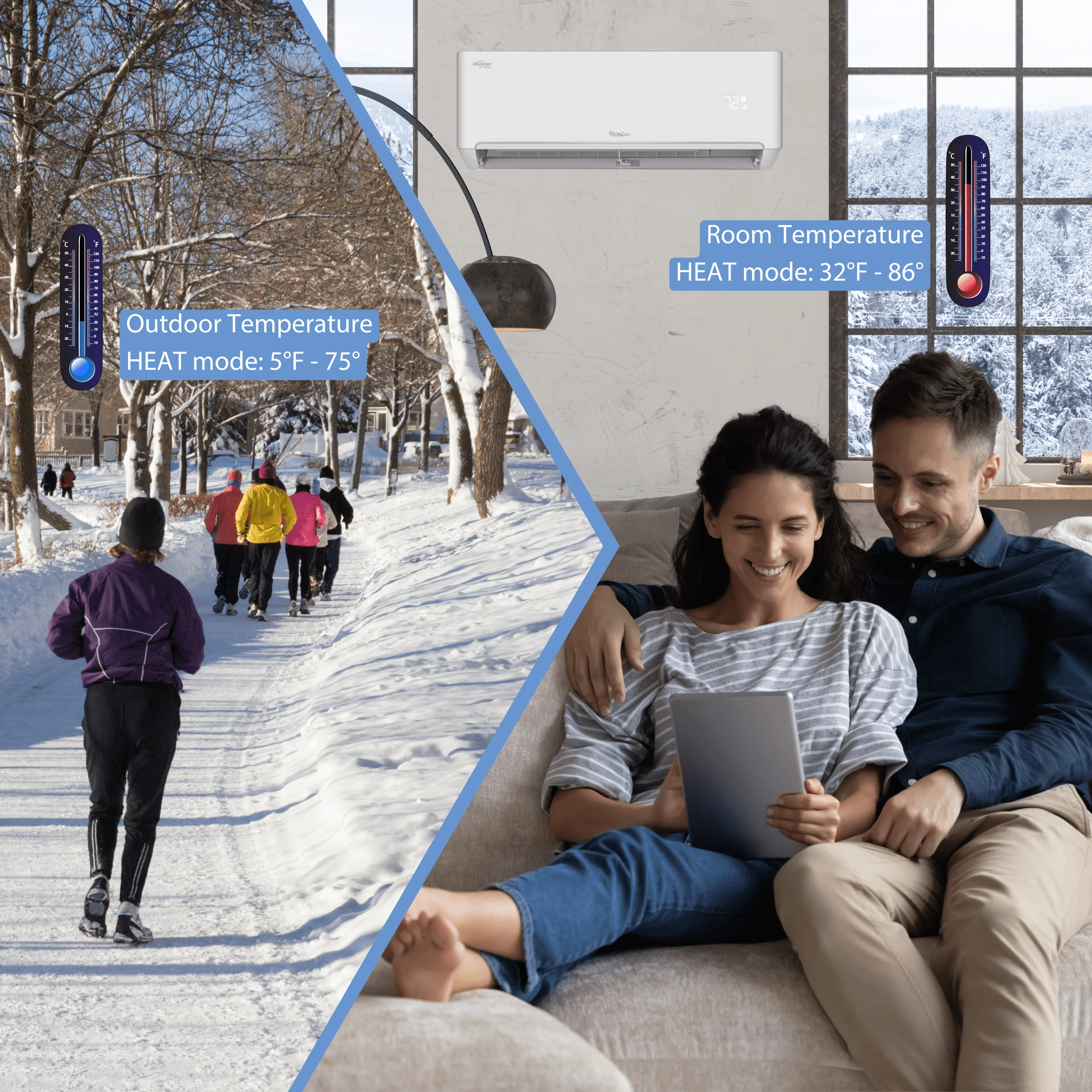 Daizuki® 12,000 BTU 22 SEER2 Ductless Mini-Split Inverter+ Air Conditioner Heat Pump System Full Set 110V. WIFI Included.