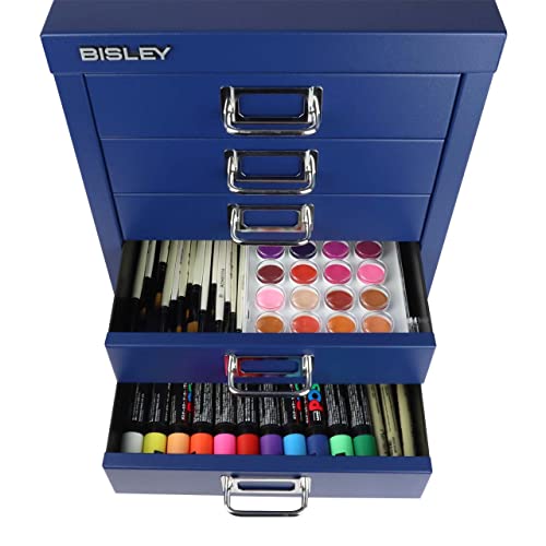 Bisley 10-Drawer Steel MultiDrawer Cabinet - Black, Chrome Pull Handles with Label Holders, Powder-Coated Steel, Removable Drawers, Fits Under Most Desks, Labels Included