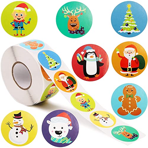 Juvale Christmas Stickers - 1,000-Piece Sticker Roll with Self-Adhesive Round Labels - Holiday Reward Decals for Classroom - Bulk Winter Holiday Labels for Kids & Party Favors - 1.5-Inch Round