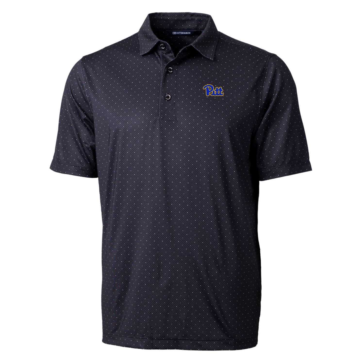 Men's Cutter & Buck Black Pitt Panthers Pike Double Dot Print Stretch Polo