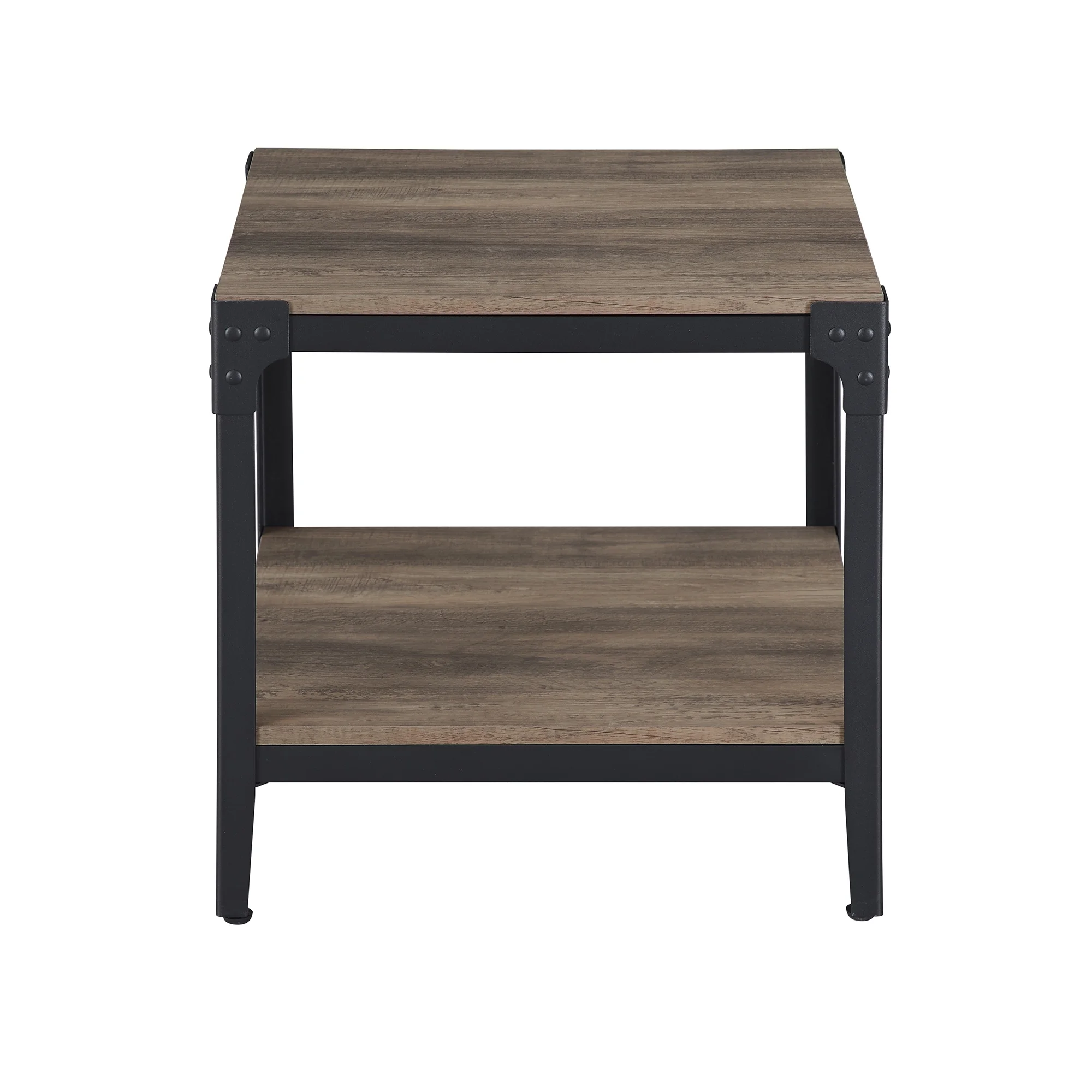 Walker Edison Wilson Riveted End Tables, Grey Wash, Set of 2