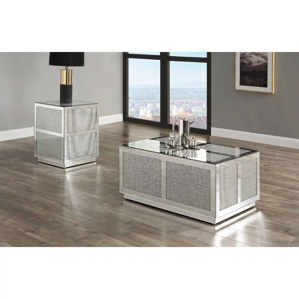 Mirrored & Faux Diamonds Coffee Table + 2 End Tables by Acme Lavina 88015-3pcs