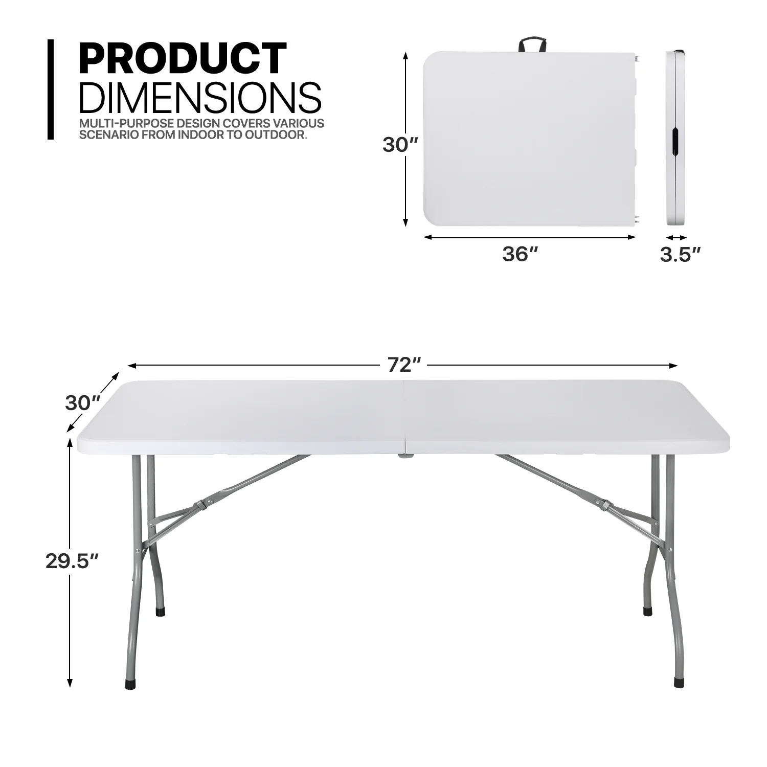 Magshion 11-Piece 6 Ft Folding Dining Table with Chairs Set, Foldable Table Picnic Desk with Handle and 10Pcs Chairs, White