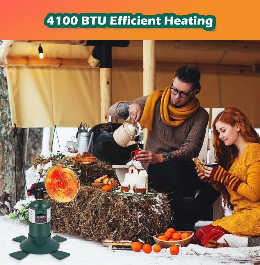 Portable Propane Heater，Garage Heater Patio Heater Golf Cart Heater Camping Heater 4100BTU Power with Control Valve Cordless 1lb Small Propane Foldable Gas Tank Holder for Tent Hiking Ice Fishing