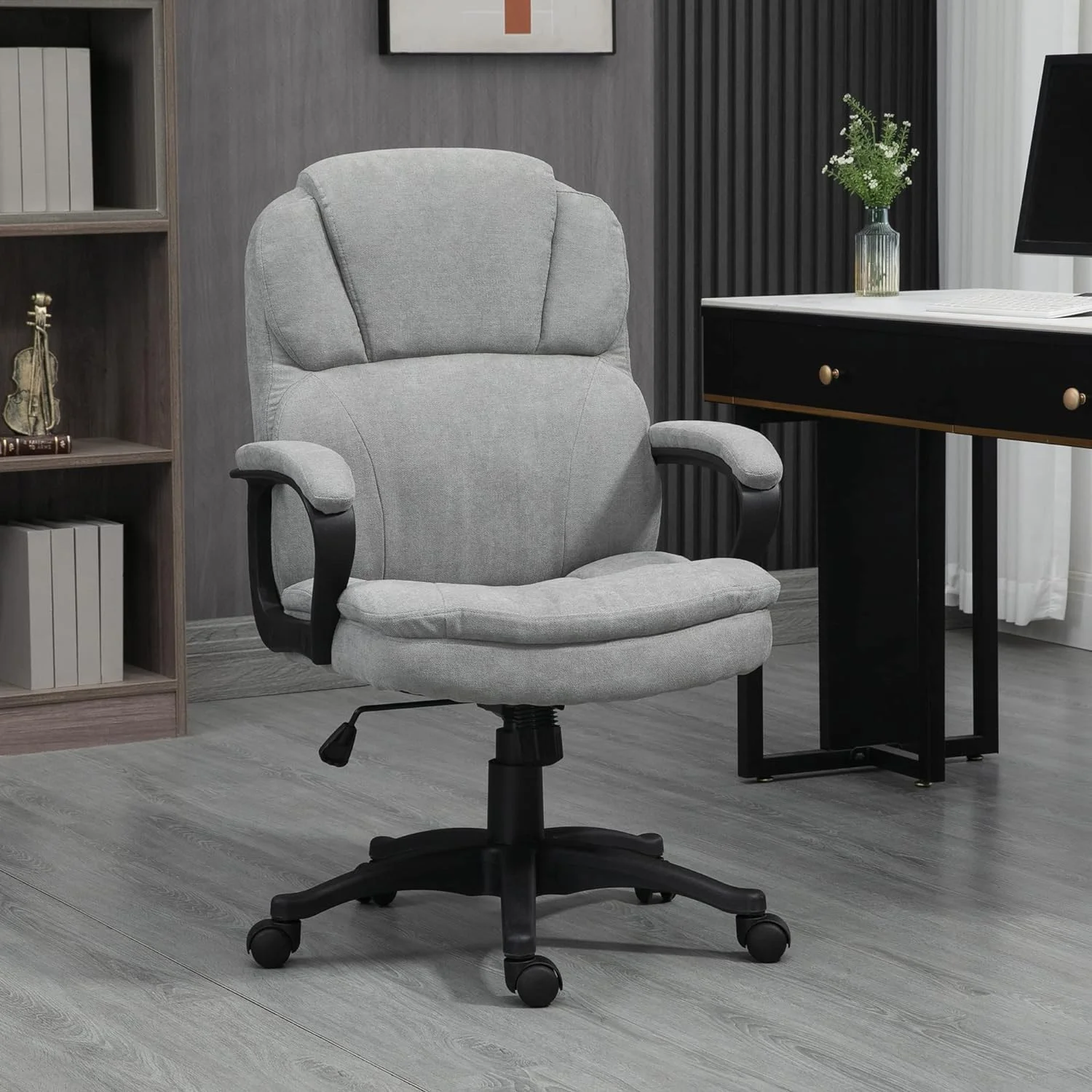 Massage Office Chair With 2 Vibration Motor Points, USB Power, Height Adjustable Executive Computer Chair, Comfy Desk Chair, Gray