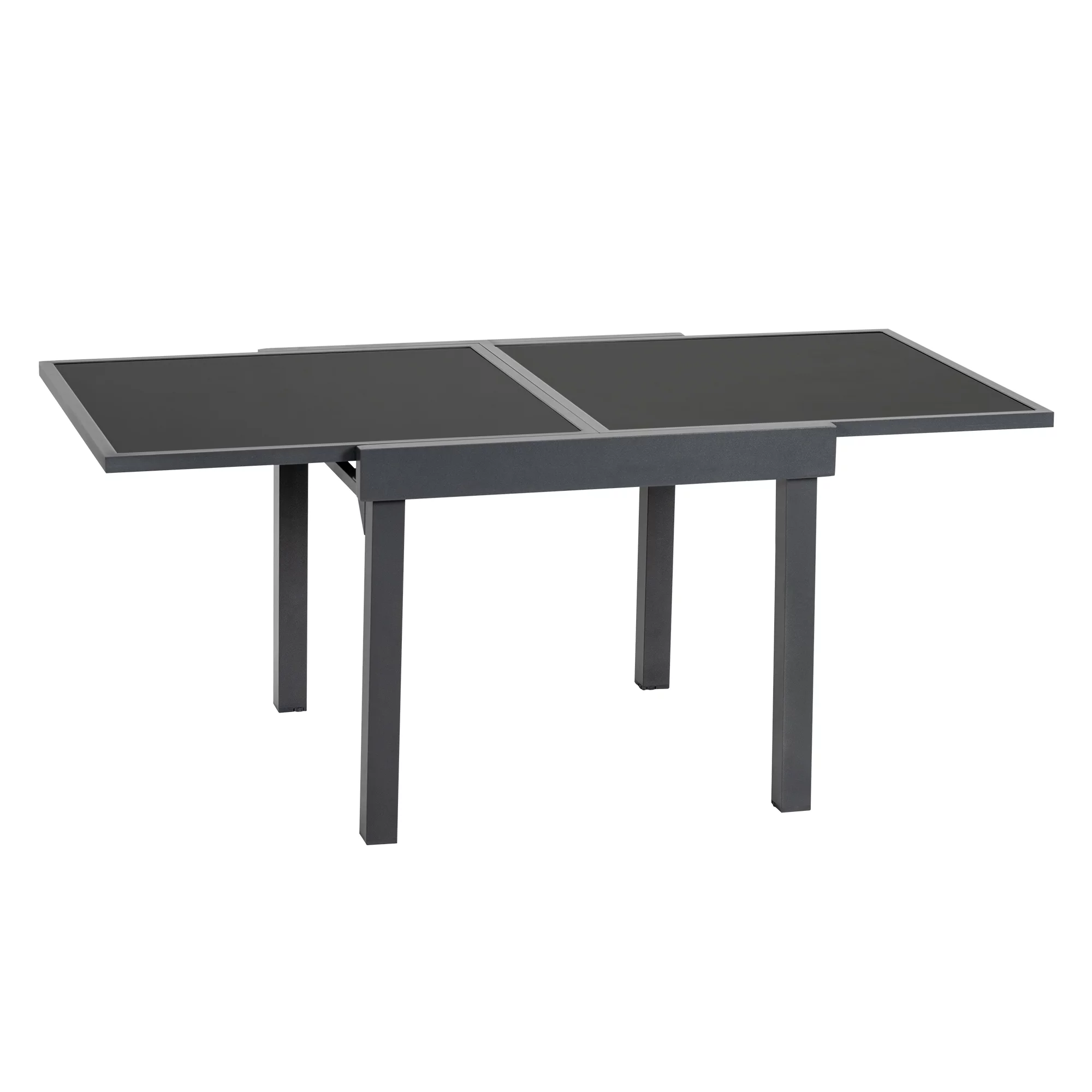 Crestlive Products Dark Gray Aluminum Outdoor Square Retractable Glass Top Dining Table