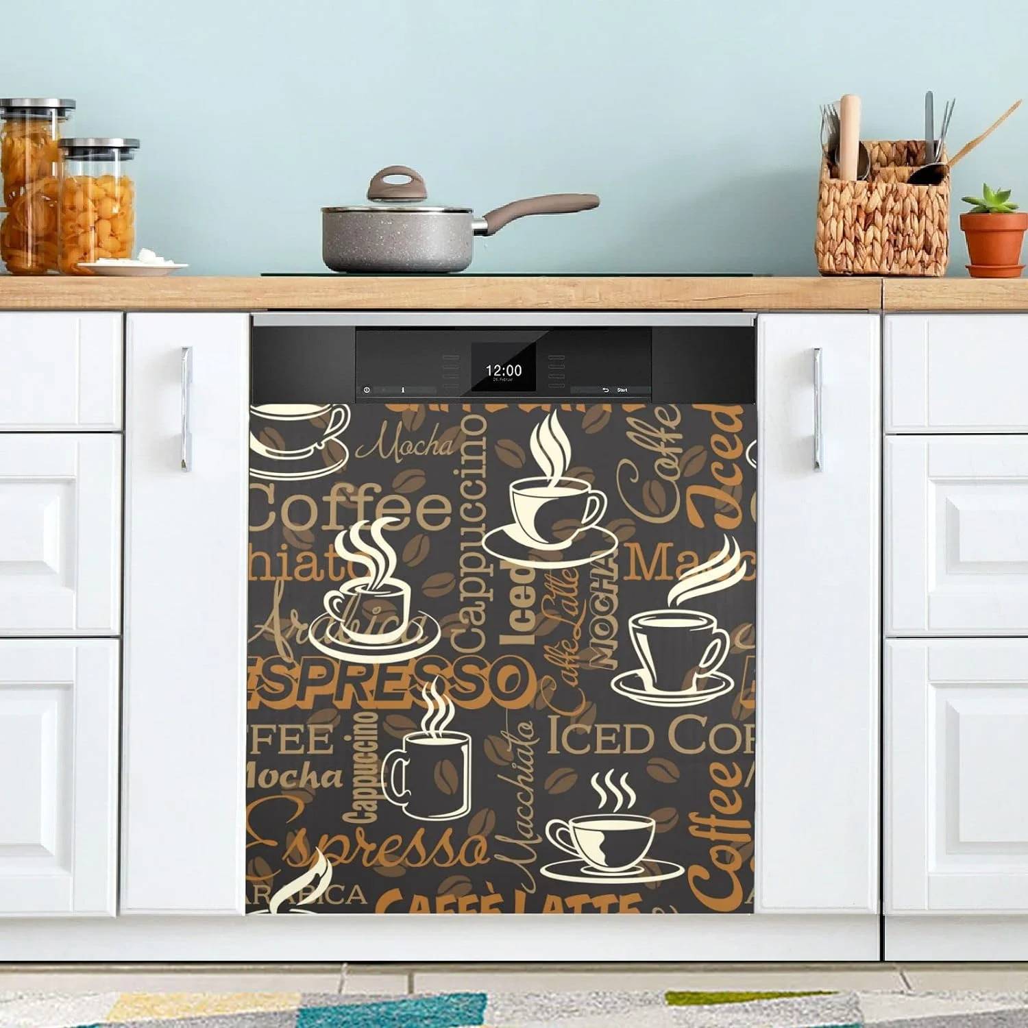 Cute Cup Coffee Dishwasher Magnet Cover Cafe Dishwasher Refrigerator Magnetic Covers Sticker Panel Decal for Kitchen Appliance Decor, 23