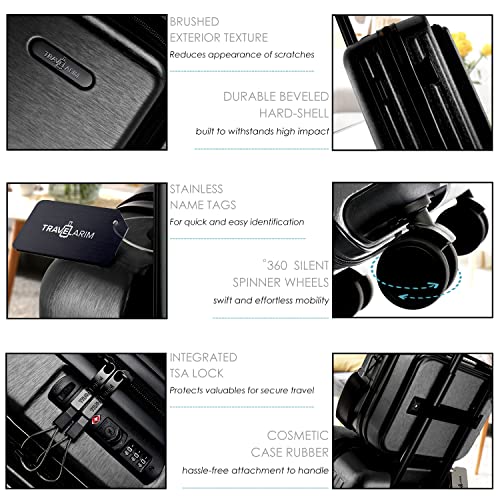 22 Inch Carry On Luggage 22x14x9 Airline Approved, Carry On Suitcase with Wheels, Hard-shell Carry-on Luggage, Durable Luggage Carry-On, Black Small Suitcase with Cosmetic Case