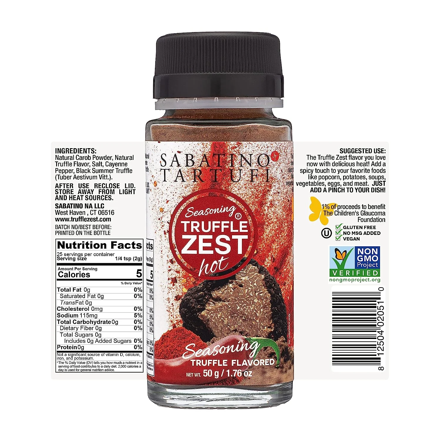 Sabatino Tartufi Truffle Zest Seasoning Hot, The Original All Purpose Gourmet Truffle Powder, Plant Based, Vegan and Vegetarian Friendly, Low Carb, 1.76 oz Truffle Zest Hot Seasoning