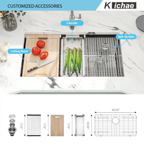 Kichae 12“ Deep Laundry Sink Undermount - 24 Inch Black Undermount Utility Sink Stainless Steel Single Bowl Under Counter Handmade Laundry Utility Room Basin