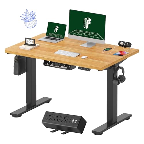 FLEXISPOT EN2 Whole-Piece Standing Desk with Clamp Power Strip, 55 x 28” Electric Stand Up Height Adjustable Desk with Cable Management (Black Frame + 55