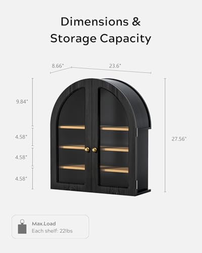 Large Arched Wall Cabinet, Bathroom Medicine Wall Mounted Cupboard, Modern Floating Storage Cabinet with Acrylic Door Adjustable Shelf, Wood Organizer (Natural Oak)