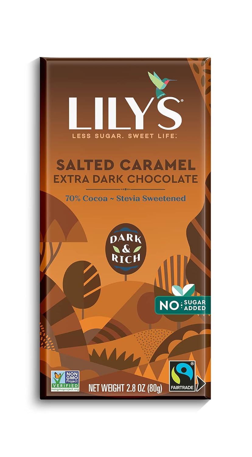 Extra Dark Salted Caramel Chocolate Bar by Lily's | Made with Stevia, No Added Sugar, Low-Carb, Keto Friendly | 70% Cocoa | Fair Trade, Gluten-Free & Non-GMO | 3 ounce, 4-Pack