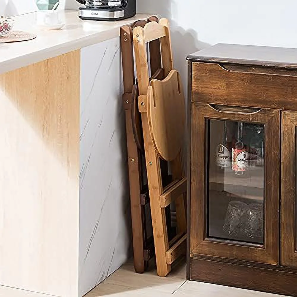 TJUNBOLIFE 24 inch Rustic Folding Wood Stools Wooden Kitchen Counter Height Barstools Dining Chair with Backrest/Footrest  Chairs  75cm