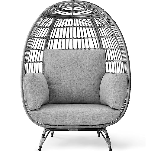 Best Choice Products Wicker Egg Chair, Oversized Indoor Outdoor Lounger for Patio, Backyard, Living Room w/ 4 Cushions, Steel Frame, 440lb Capacity - Black