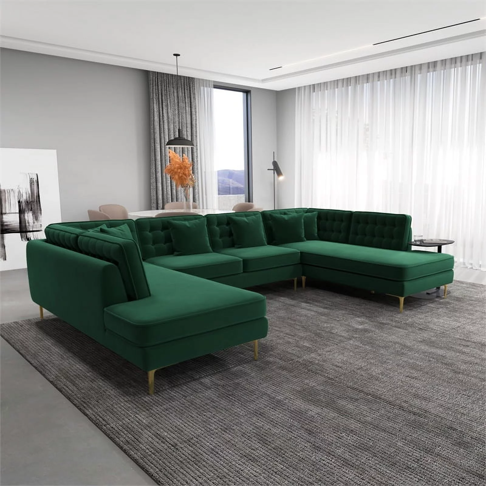 Cale Modern Living Room U-Shaped Velvet Corner Sectional Couch in Green