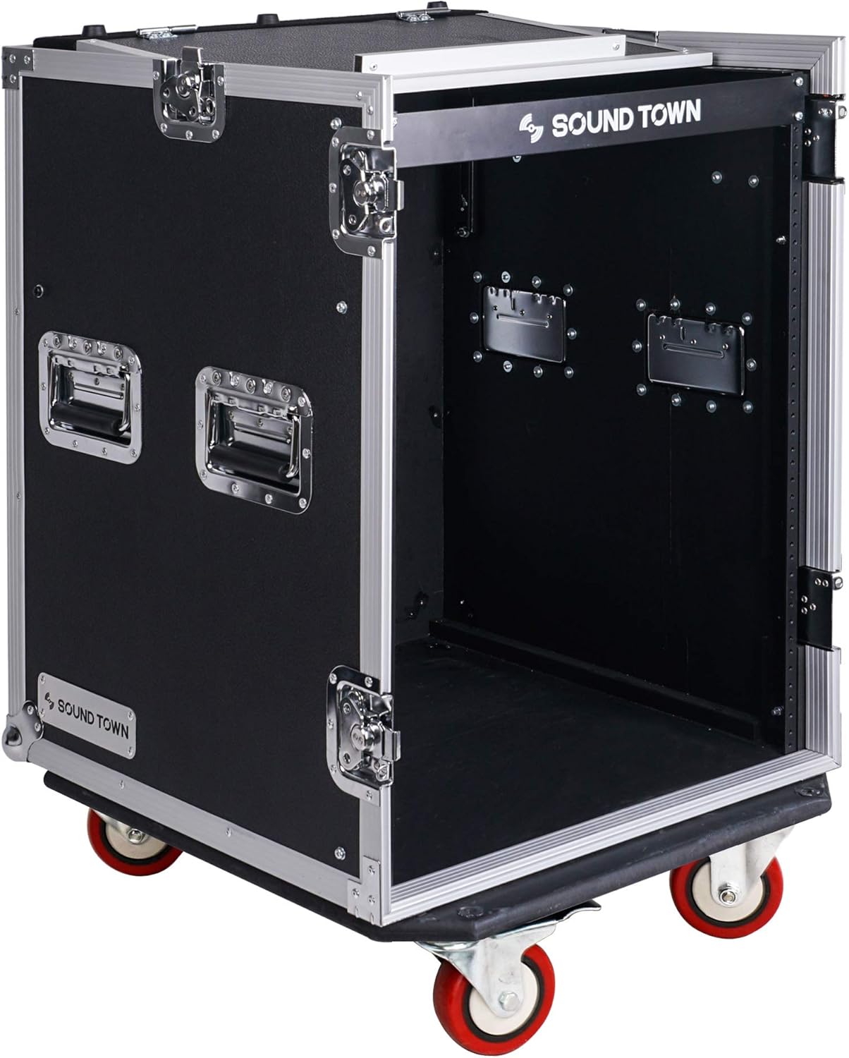 Sound Town 14U PA DJ Rack/Road ATA Case with 11U Slant Mixer Top, 20���� Rackable Depth, DJ Work Table and Casters, 14 Space Size, Pro Tour Grade (STMR-14UWT)