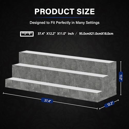 LED Lighted Liquor Shelves, 24 Inch Bar Bottle Display Shelf, DIY Illuminated Bottle Shelf with App & Remote Control, 3 Step Freestanding Holding Bottles for Home Bar, Party, Grey