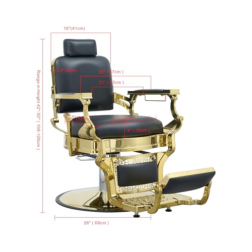 Vintage Barber Chair for Hair Stylist, Heavy Duty Barber Chair for Barbershop, Reclining Hair Salon Chair, Classic Tattoo Massage Beauty Spa Salon Equipment