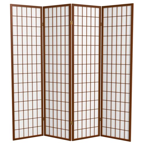 Red Lantern 6 ft. Tall Window Pane Shoji Screen-Natural-4 Panels Room Divider