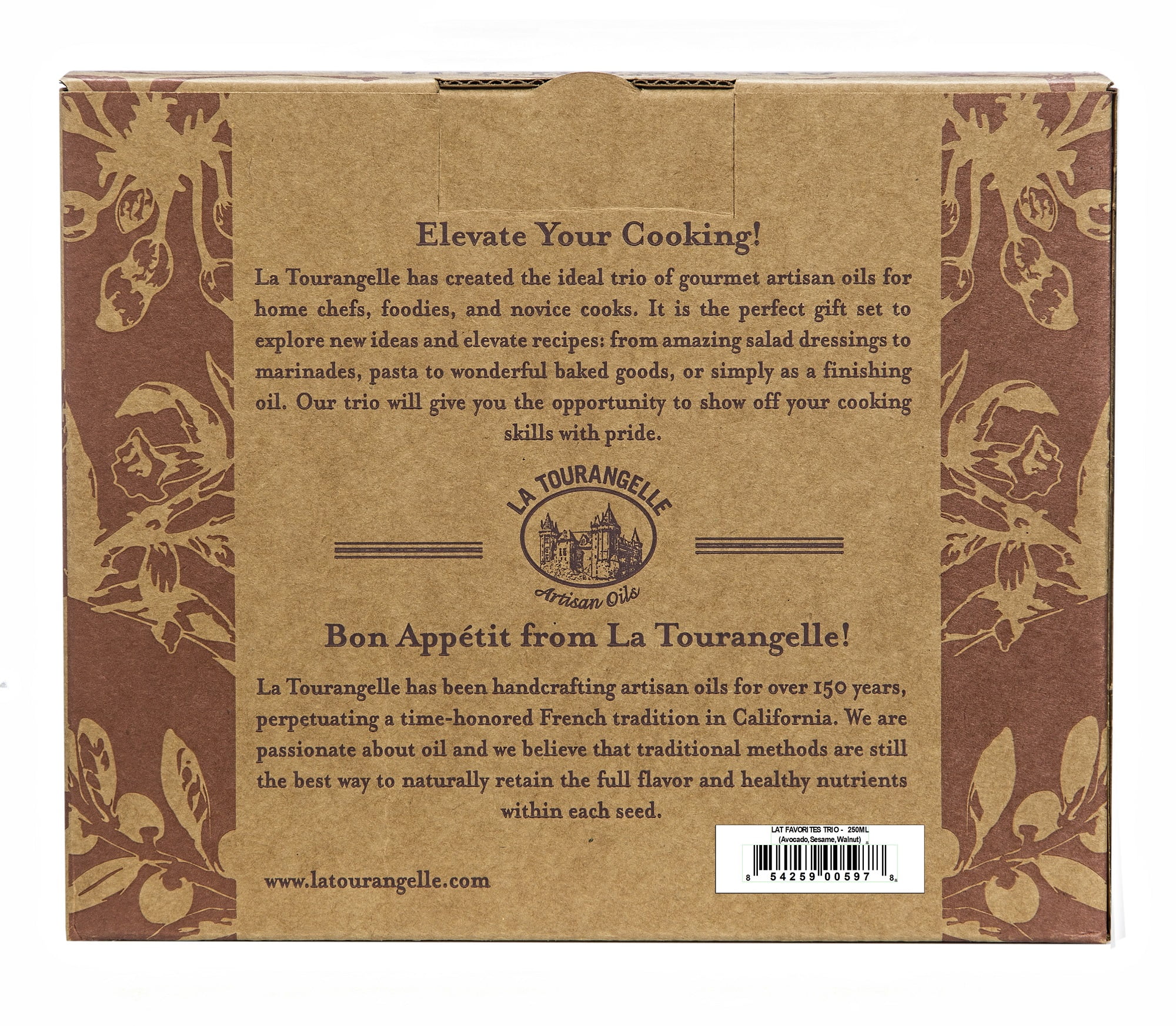 La Tourangelle,Trio of Oils Gift Box - Roasted Walnut, Delicate Avocado, Toasted Sesame Oil, Pack of 3 x 8.45 oz