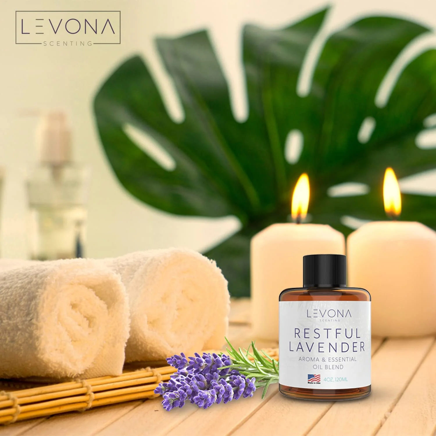 Levona Scents Pure Essential Oils For Diffusers For Home Luxury Scents - Restful Lavender Essential Oil Is A Floral Blend Of Eucalyptus, Bergamot, Lavender - Aroma Diffuser Oil