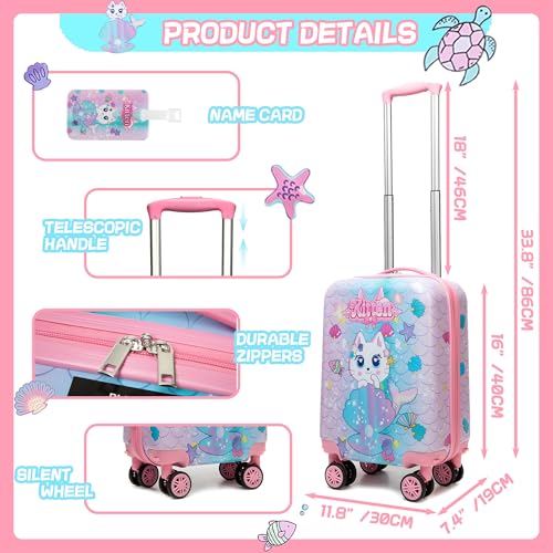 Kid’s Luggage Set 2 Piece Suitcase Set 16’’ Hardside Luggage with Spinner Wheels Girls Boys Carry on Toddler Luggage Travel Rolling Luggage Carry on Luggage Airline Approved Football