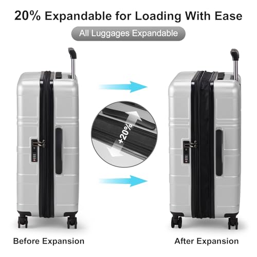 Karl home Luggage Expandable 3 Piece Set Suitcase PC+ABS Hard-Sell with TSA Lock Spinner Wheels 20in 24in 28in Travel Rolling Carry on Woman/Men Rose Gold