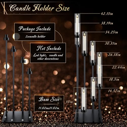 Layhit 2 Pack Black Floor Candelabra Centerpieces 42.13 Tall 8 Arms Floor Candle Holder with Acrylic Shade Pillar Metal Black Candelabra Centerpieces for Wedding Dinner Ceremony Party Decoration