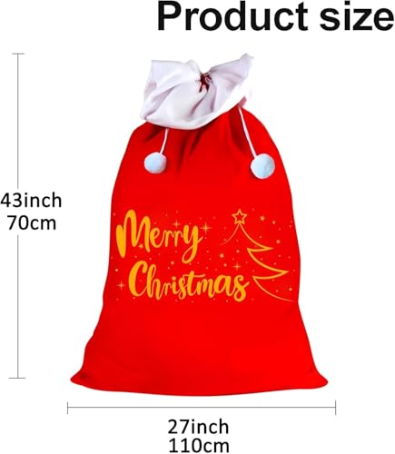 FOIMAS Christmas Santa Sack,43x27 inch Jumbo Velvet Santa Gift Bags with Drawstring for Christmas Gift Wrapping Home Decoration Supply