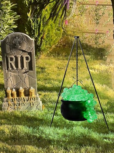 JUOPZKENN Large Witches Cauldron,Outside Halloween Witch Decorations Tripod Black Plastic Big Cauldron Candy Bowl Outdoor Decorations for Yard Garden Porch (Purple with Stand)