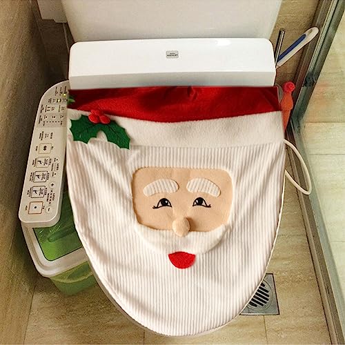 Christmas Santa Claus Toilet Seat Cover, Bath Bathroom Home Decoration Smile Santa Claus Toilet Seat Cover Decors, Soft Flannel Chair Xmas Toilet Cover Party Christmas Ornaments Holiday Supplies, Cubierta de asiento de inodoro de Navidad