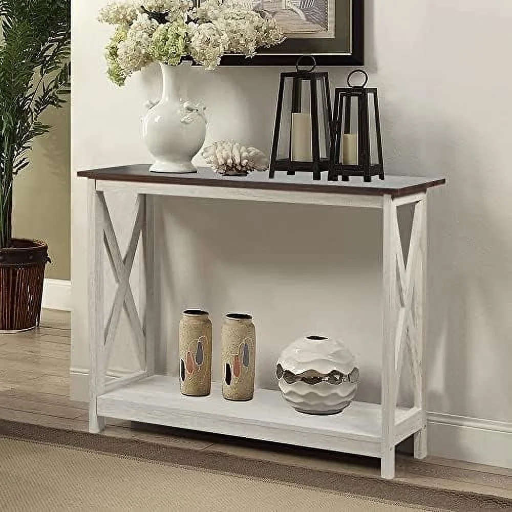 TJUNBOLIFE Console Table  Modern Farmhouse Wood Entryway / Sofa Table with 2-Tier   39 Inch  White Oak