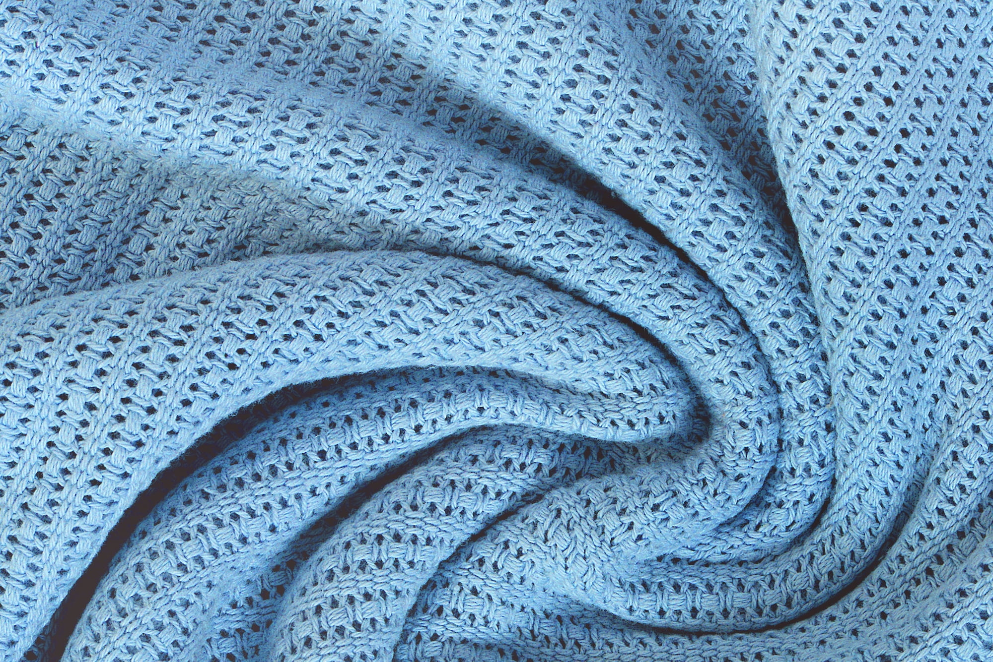 Linteum Textile Supply Leno Weave Blanket (Blue, Queen Lightweight, Extra-Fluffy, and Durable Soft Blanket, Made from 100% Cotton Material for Bed & Couch, 90x90 Inches