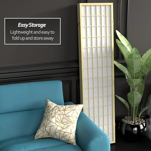 Red Lantern 6 ft. Tall Window Pane Shoji Screen-Natural-4 Panels Room Divider