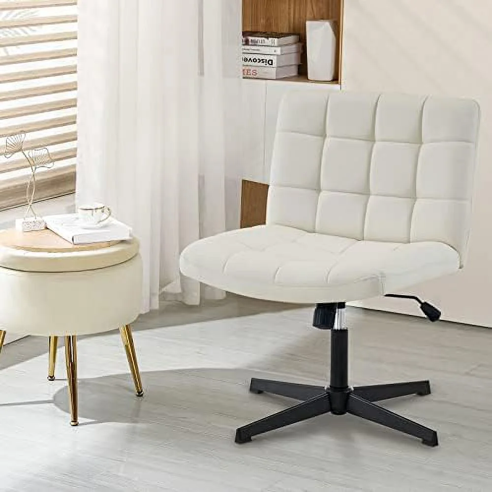 xrboomlife Wide Armless Desk Chair No Wheels  Mid Back Swivel Criss Cross Chair for Home Office  Height Adjustable Wide Seat Home Office Task Chairs (Beige)