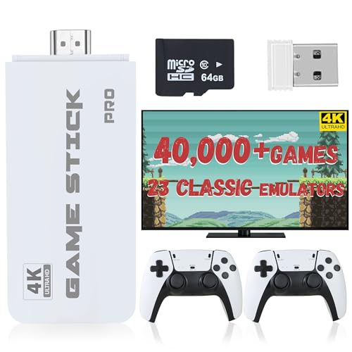 Retro Gaming Console – 40,000+ Classic Games, HDMI Plug & Play Game Stick, Dual Wireless Controllers, 23 Emulators, Save & Search Support, Gift for Kids & Adults (64GB)