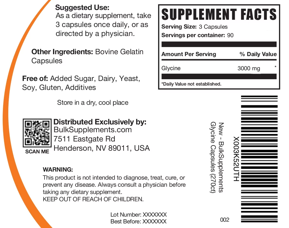 BulkSupplements.com Glycine Capsules, 3000mg - Heart, Joint, & Liver Support (270 Gel Caps - 90 Servings)