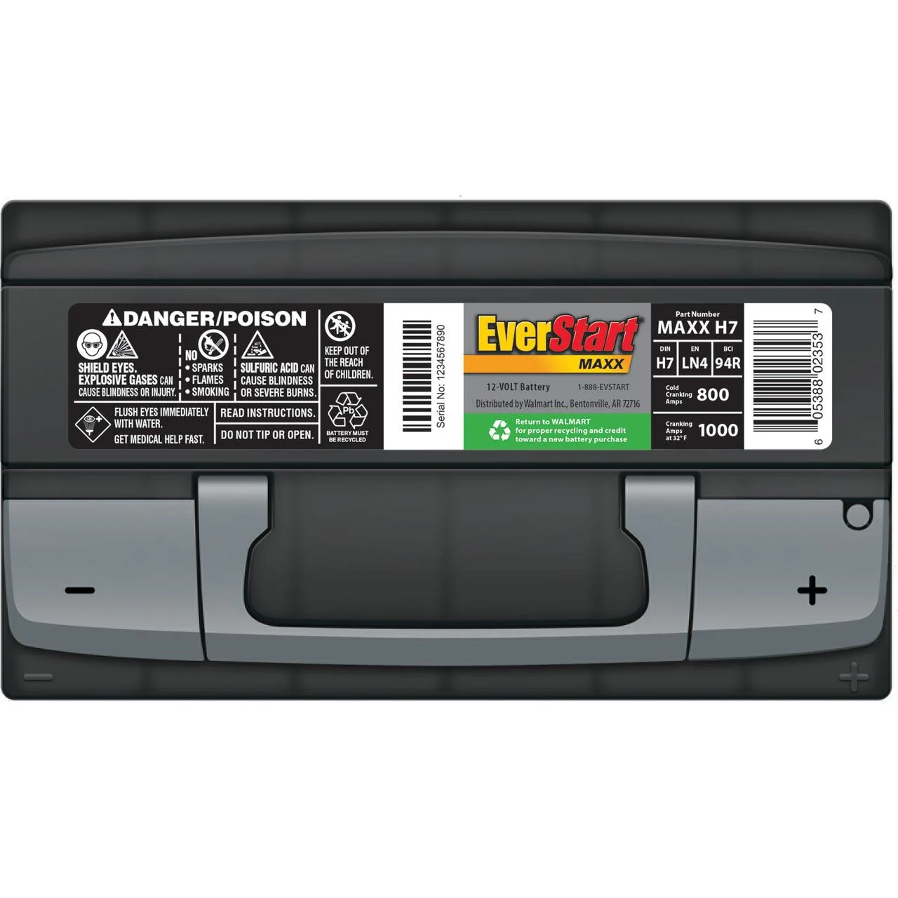 EverStart Maxx Lead Acid Automotive Battery, Group Size H7 / LN4 / 94R 12 Volt, 800 CCA