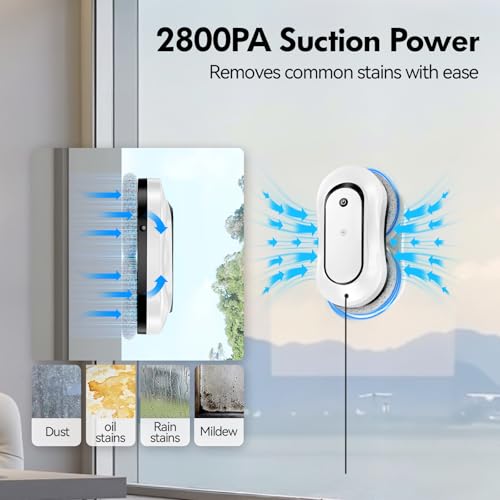 Window Cleaning Robot, Dual Direction Auto-Spray Smart Window Cleaner Robot, 2800Pa Suction Power, with AI Edge Detection, Path Planning, Deep Clean Windows, Tiles All Smooth Surfaces