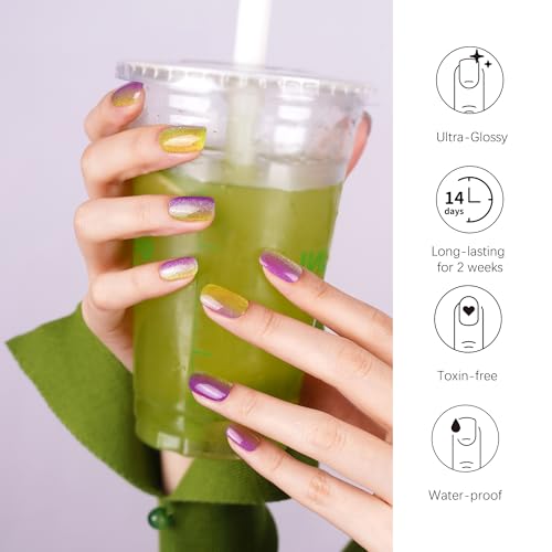 DANNI & TONI Semi Cured Gel Nail Strips Christmas Santa Claus Snowflakes Cat Eye Gel Nail Wraps 28 Stickers | Mistletoe Meow