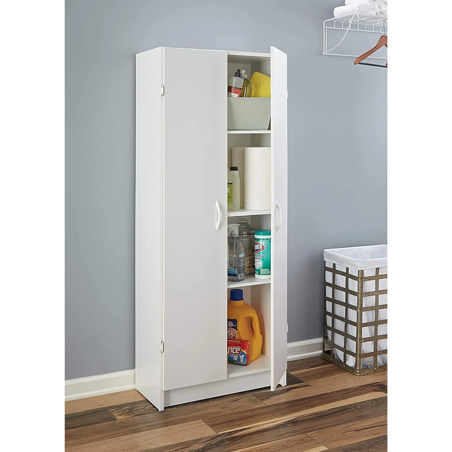 YINCHEN Pantry Cabinet Cupboard with 2 Doors, Adjustable Shelves, Standing, Storage for Kitchen, Laundry or Utility Room, White
