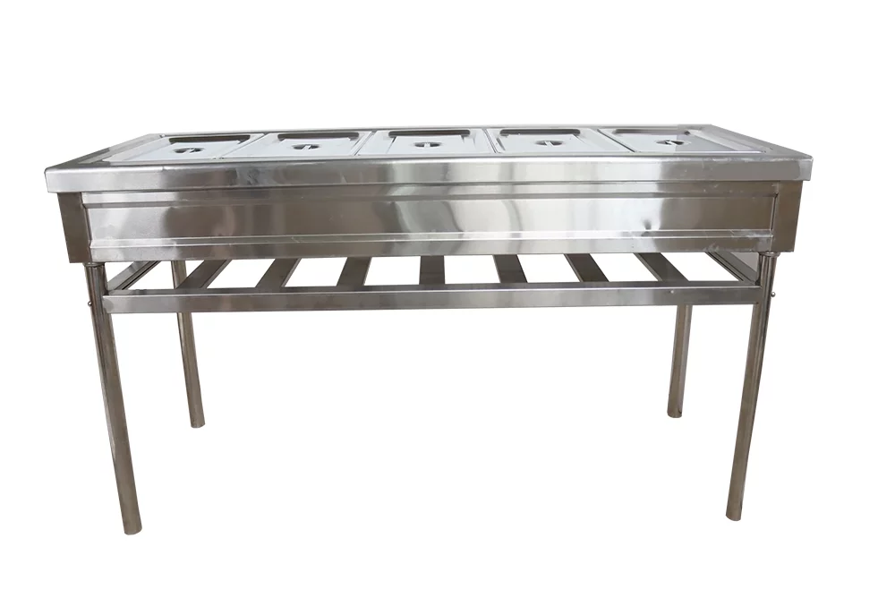 PreAsion 5-Pan Food Warmer Stove Bain-marie Canteen Buffet Steam Heater Table with Bracket