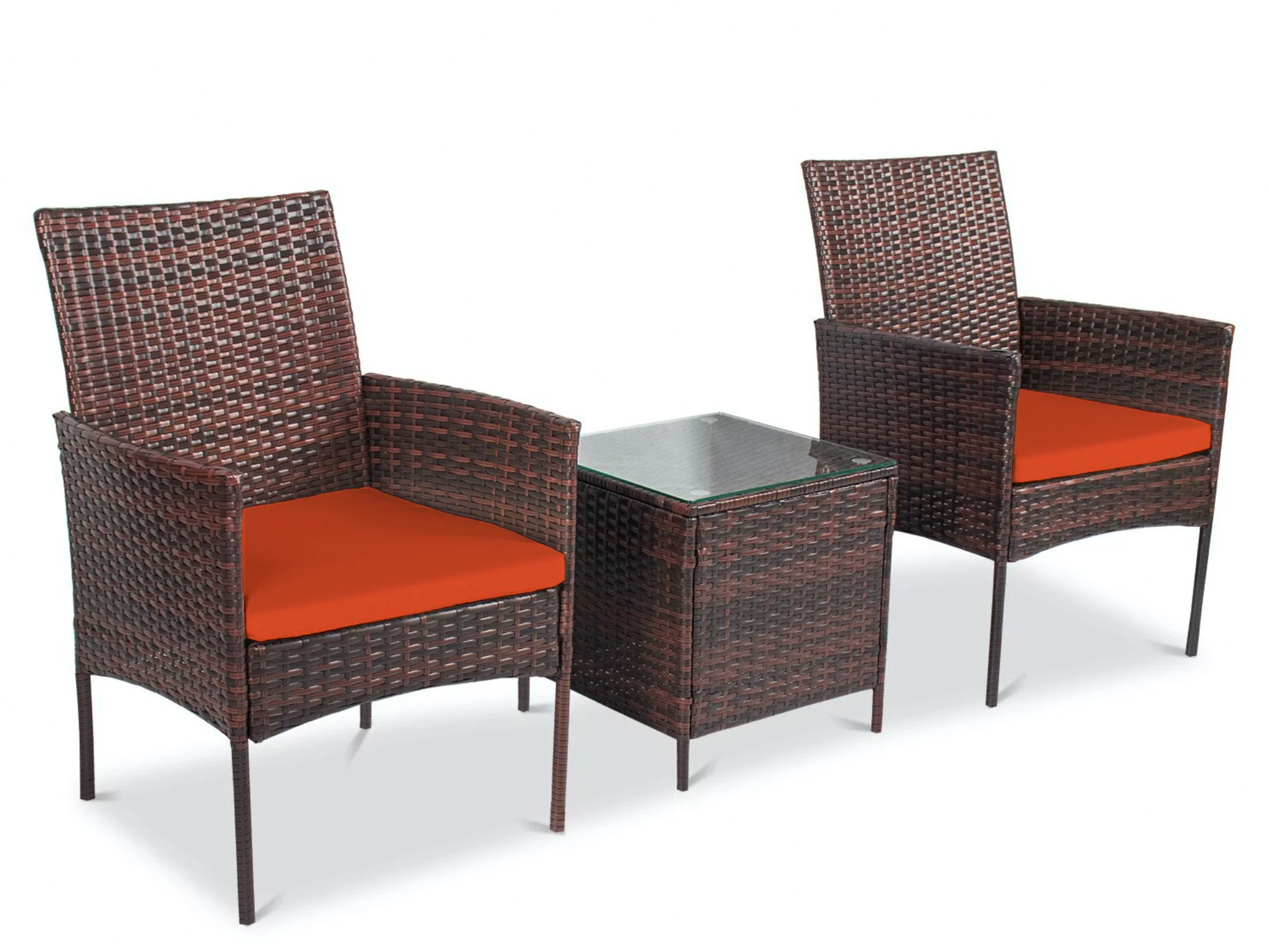 Sunnier 3 Piece Rattan Quality Outdoor Furniture Set – 2 Durable & Easy Moveable Chairs With a Solid Tea Table - Orange