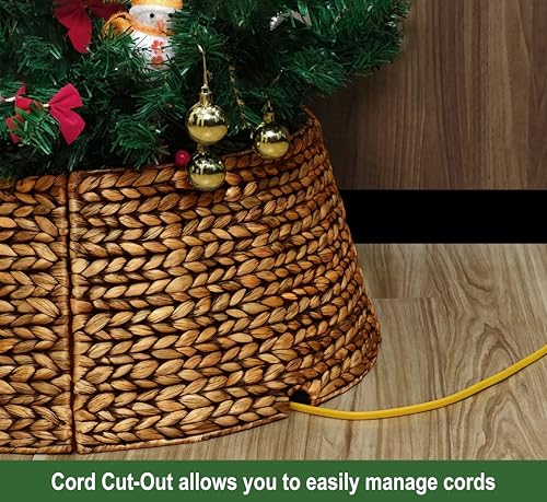CENBOSS Rattan Christmas Tree Collar, Wicker Tree Skirt & Stand Base Cover (Brown Wash, 24 inch)